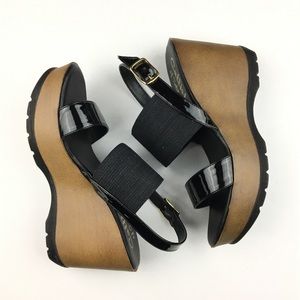 Callisto Women’s Black & Brown Wedge Heels 8.5